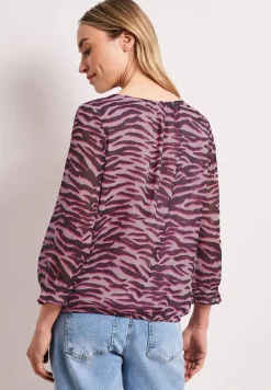 3/4-mouwen blouse met ronde hals in chiffon