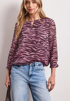 3/4-mouwen blouse met ronde hals in chiffon