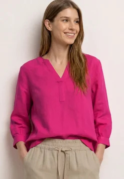 3/4-mouwen blouse van linnenmix met gespleten hals