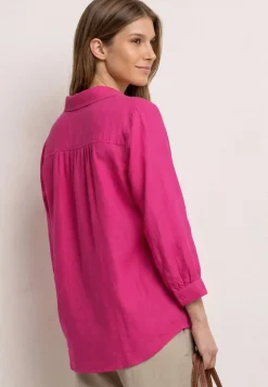 3/4-mouwen blouse van linnenmix met gespleten hals