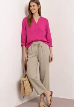 3/4-mouwen blouse van linnenmix met gespleten hals