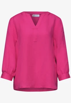 3/4-mouwen blouse van linnenmix met gespleten hals