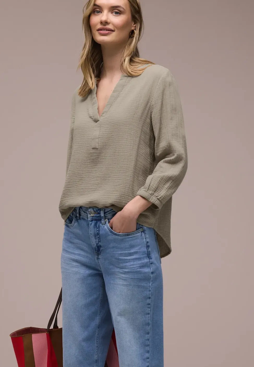 3/4-mouwen blouse in mousseline kwaliteit