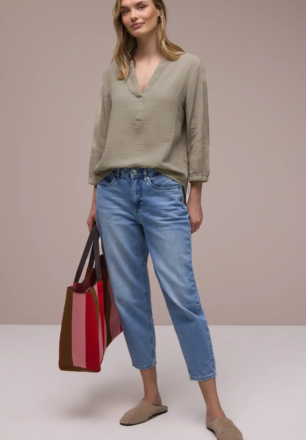 3/4-mouwen blouse in mousseline kwaliteit