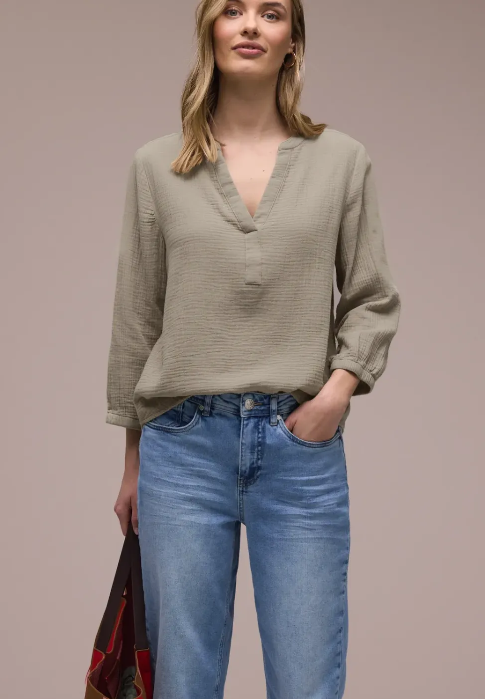 3/4-mouwen blouse in mousseline kwaliteit