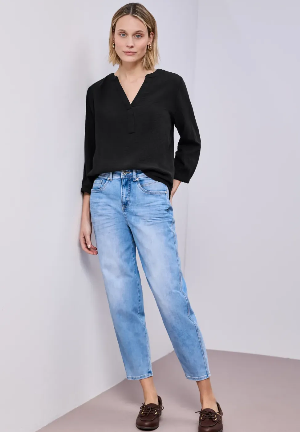 3/4-mouwen blouse in mousseline kwaliteit
