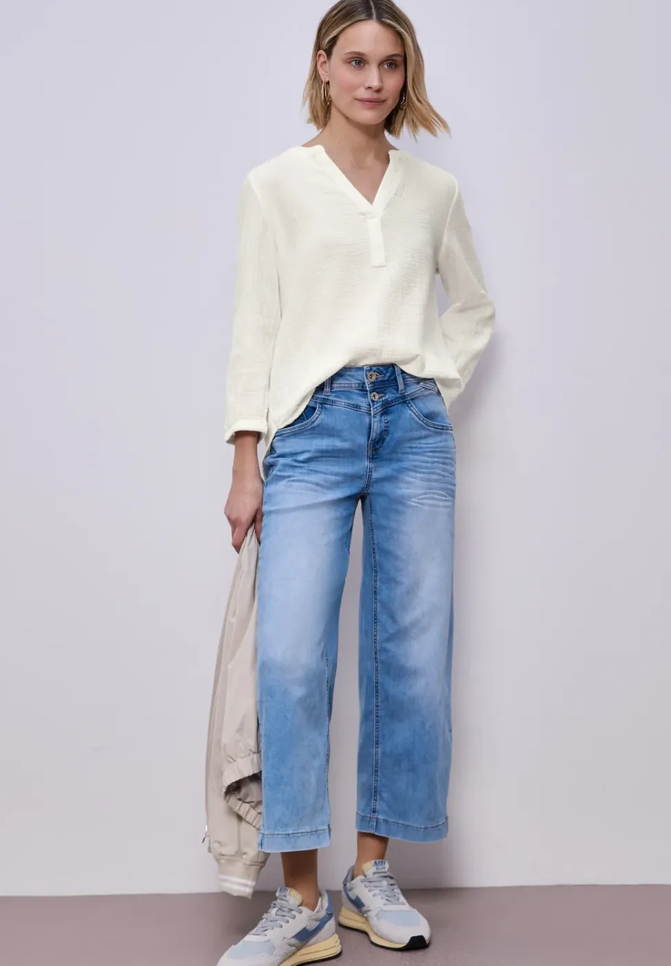 3/4-mouwen blouse in mousseline kwaliteit