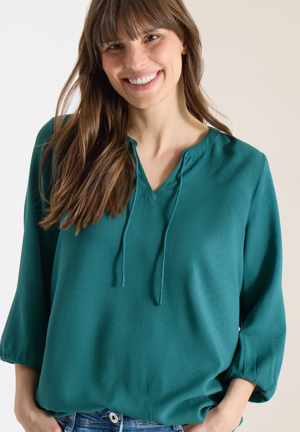 3/4-mouwen blouse met gespleten hals