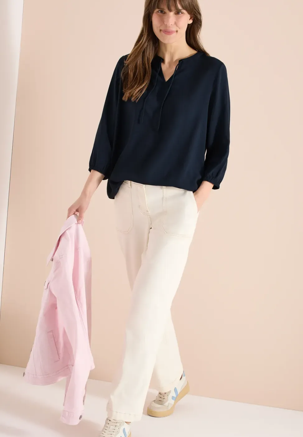 3/4-mouwen blouse met gespleten hals