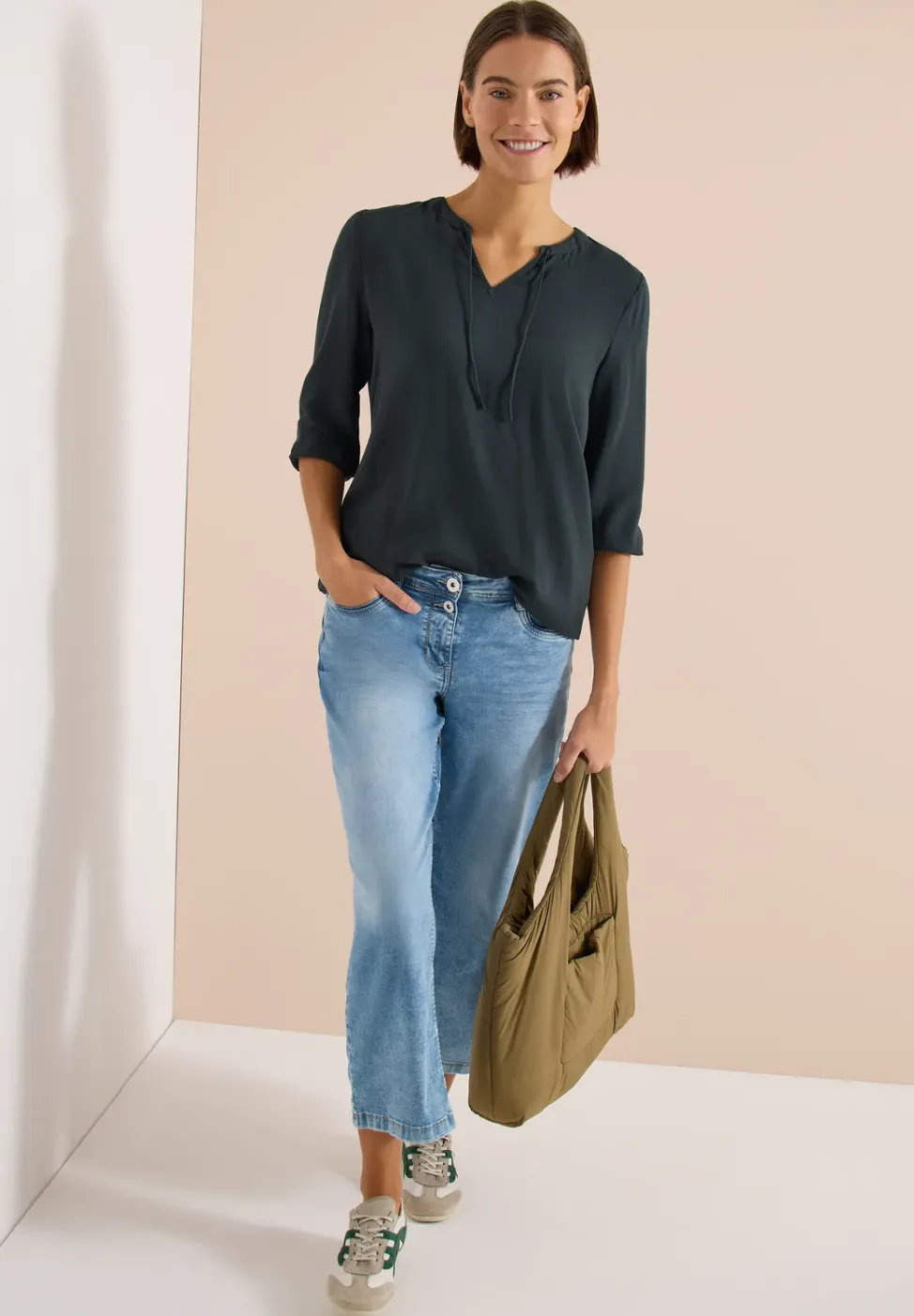 3/4-mouwen blouse met gespleten hals