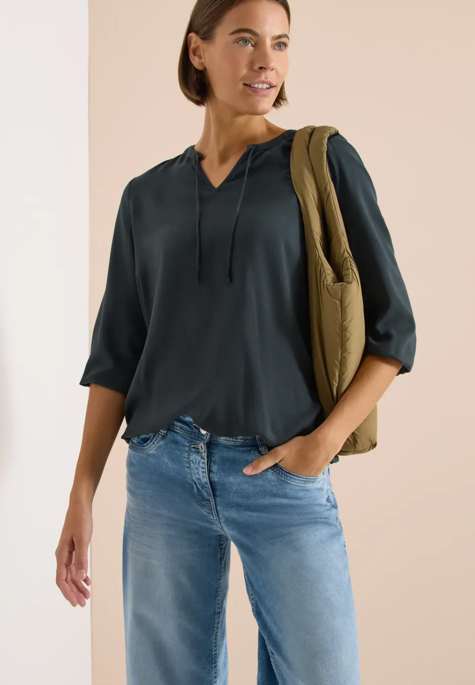 3/4-mouwen blouse met gespleten hals