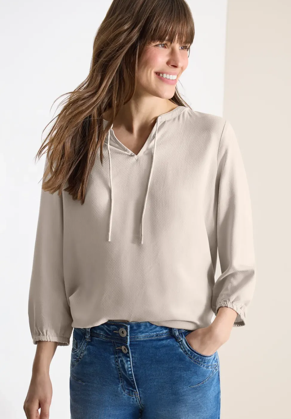 3/4-mouwen blouse met gespleten hals