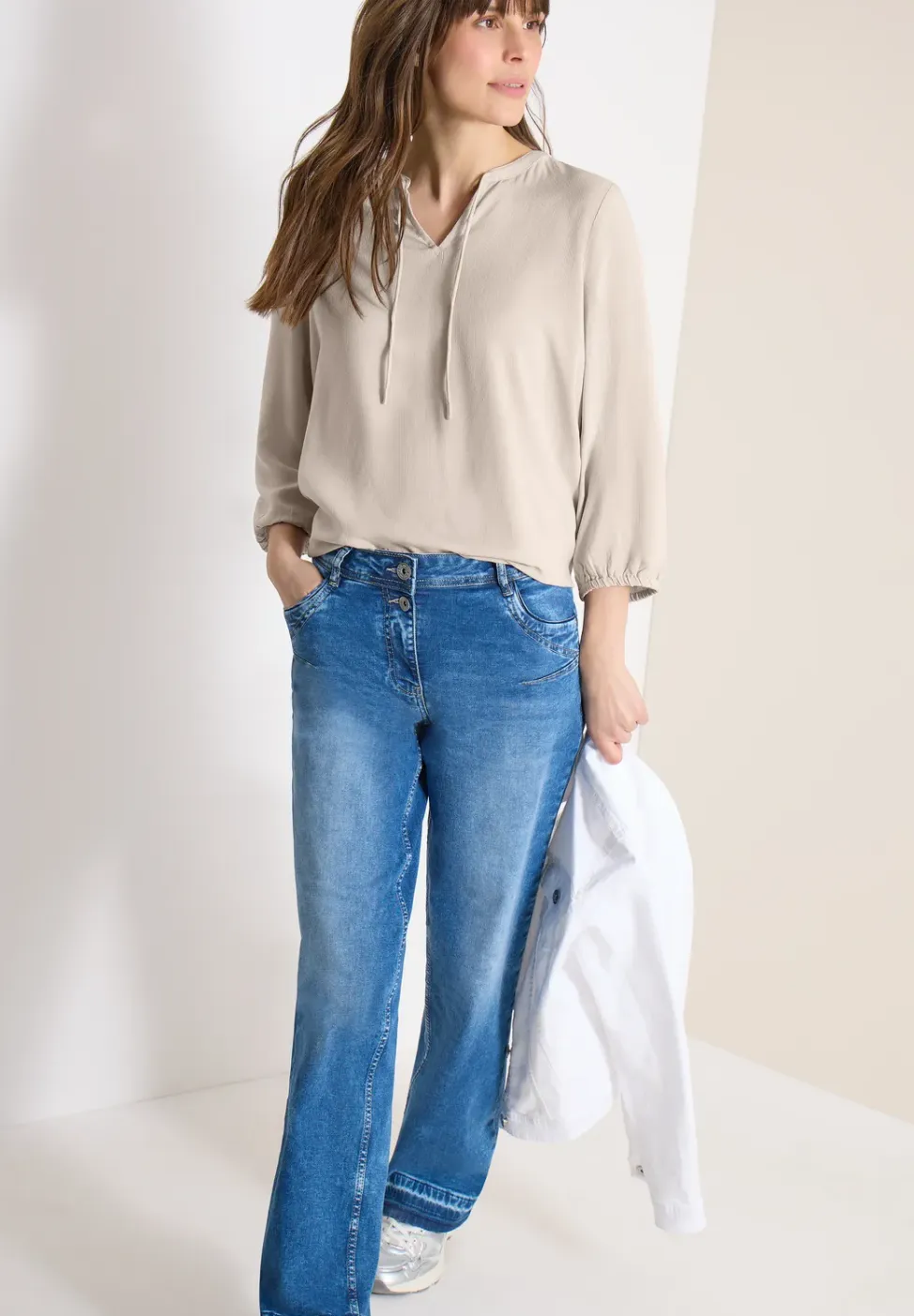 3/4-mouwen blouse met gespleten hals