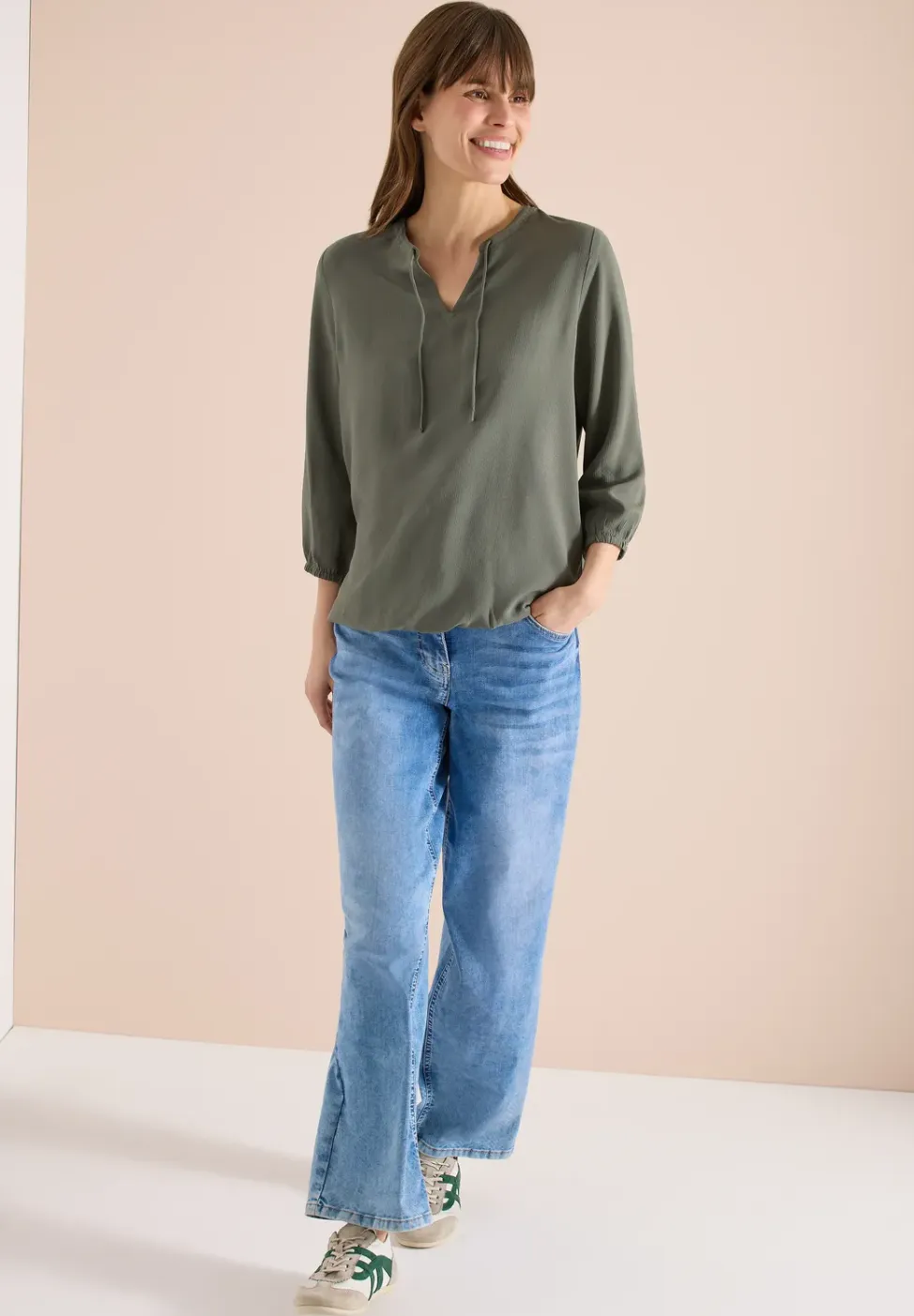 3/4-mouwen blouse met gespleten hals