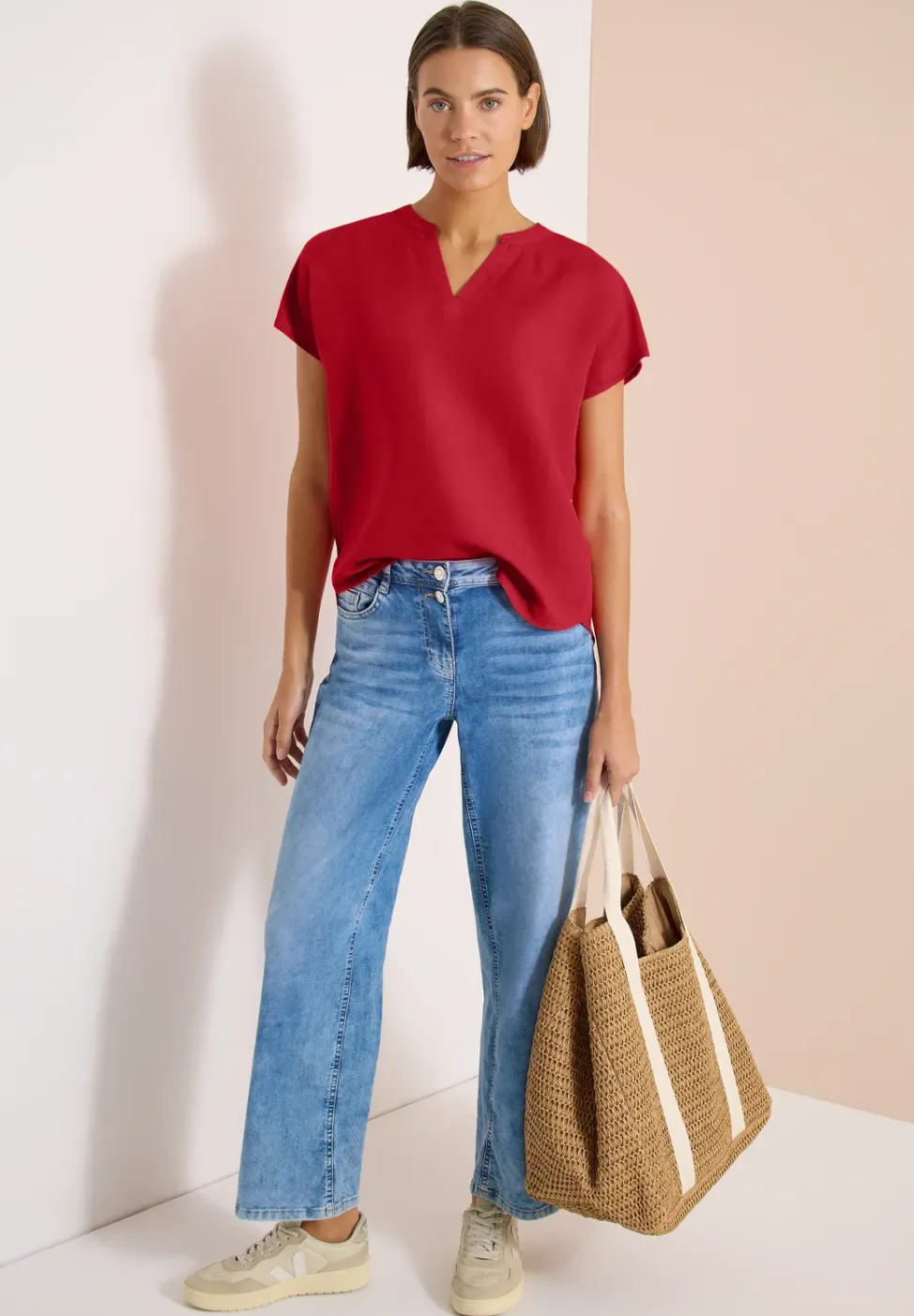 3/4-mouwen blouse met gespleten hals