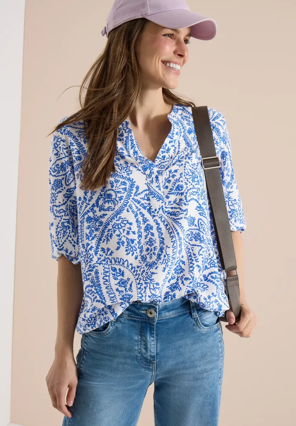 3/4-mouwen blouse met gespleten hals en glitter