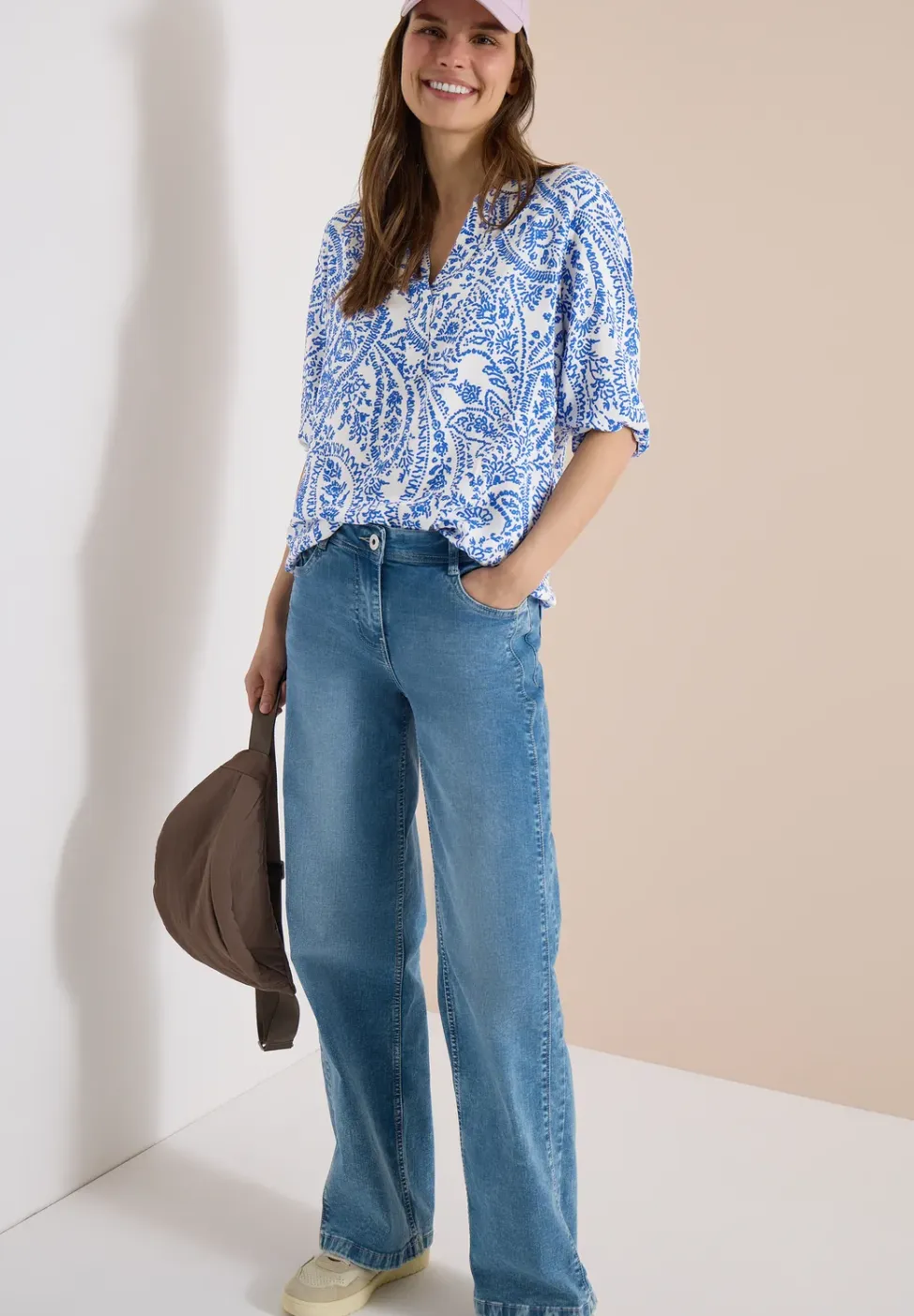 3/4-mouwen blouse met gespleten hals en glitter