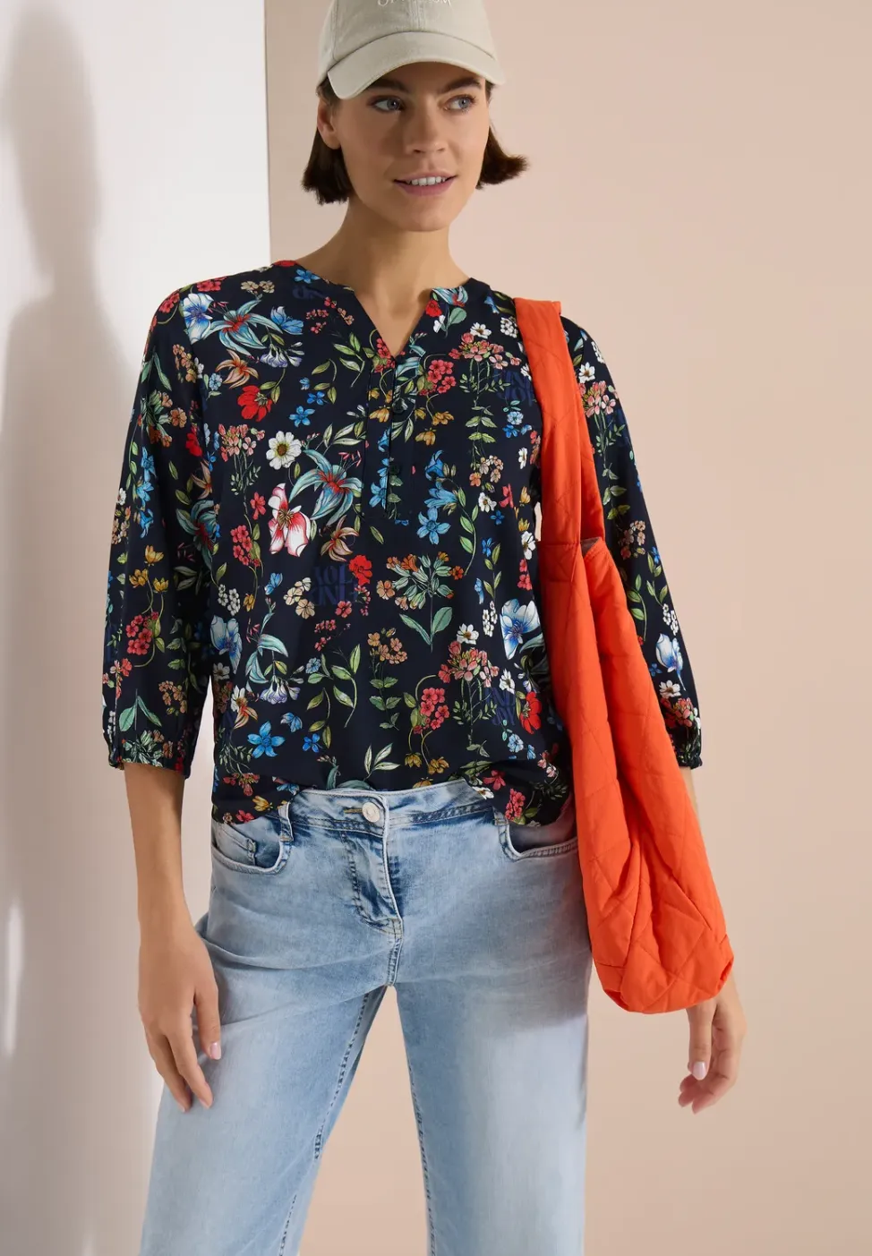 3/4-mouwen blouse met gespleten hals en print
