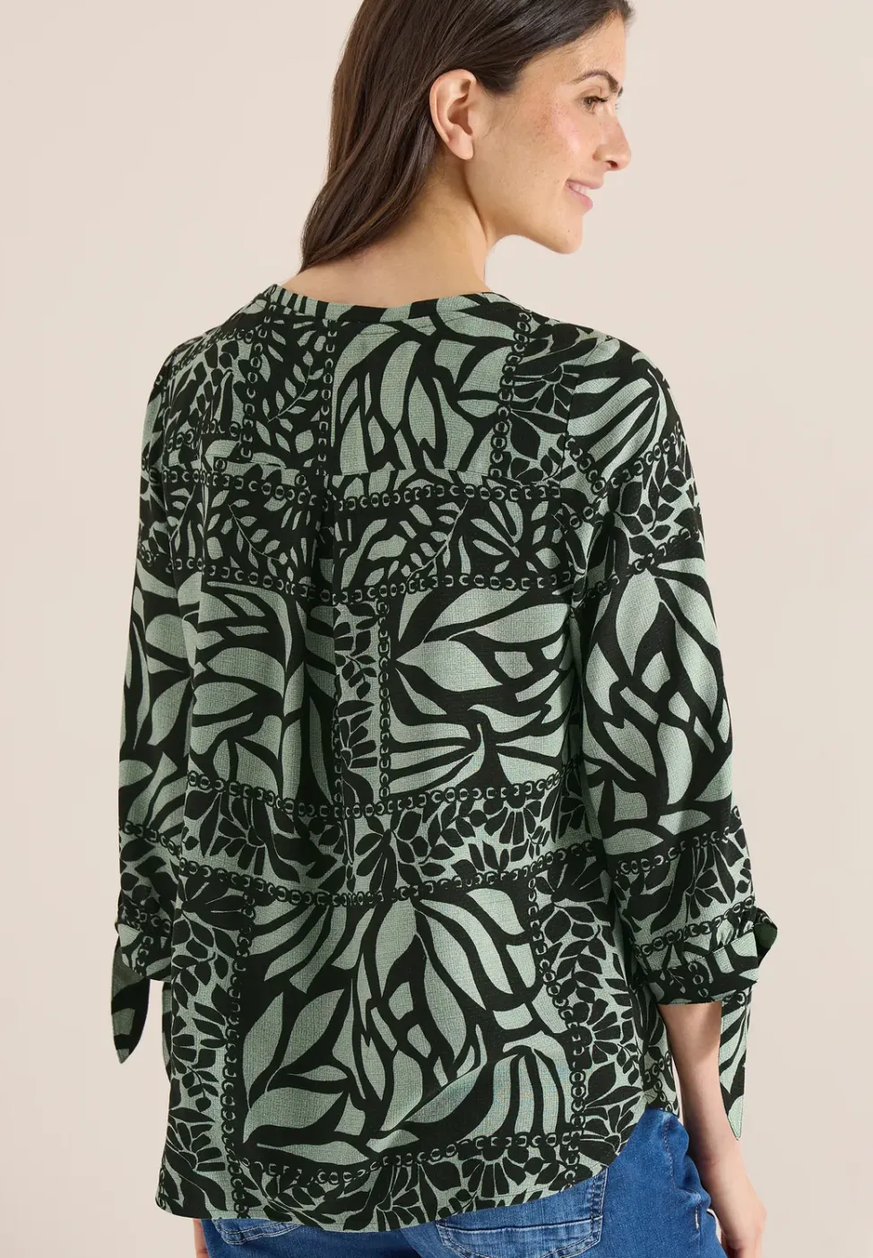 3/4-mouwen blouse met patchworkprint
