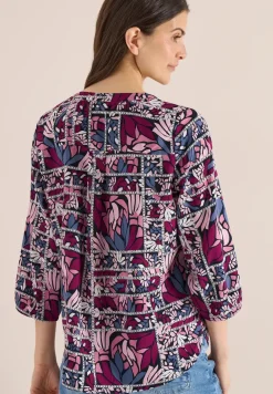 3/4-mouwen blouse met patchworkprint