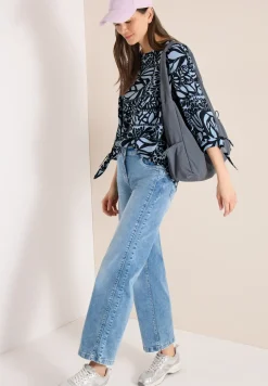 3/4-mouwen blouse met patchworkprint