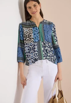3/4-mouwen blouse met patchworkprint