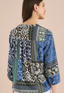3/4-mouwen blouse met patchworkprint