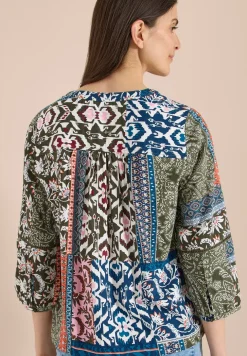 3/4-mouwen blouse met patchworkprint