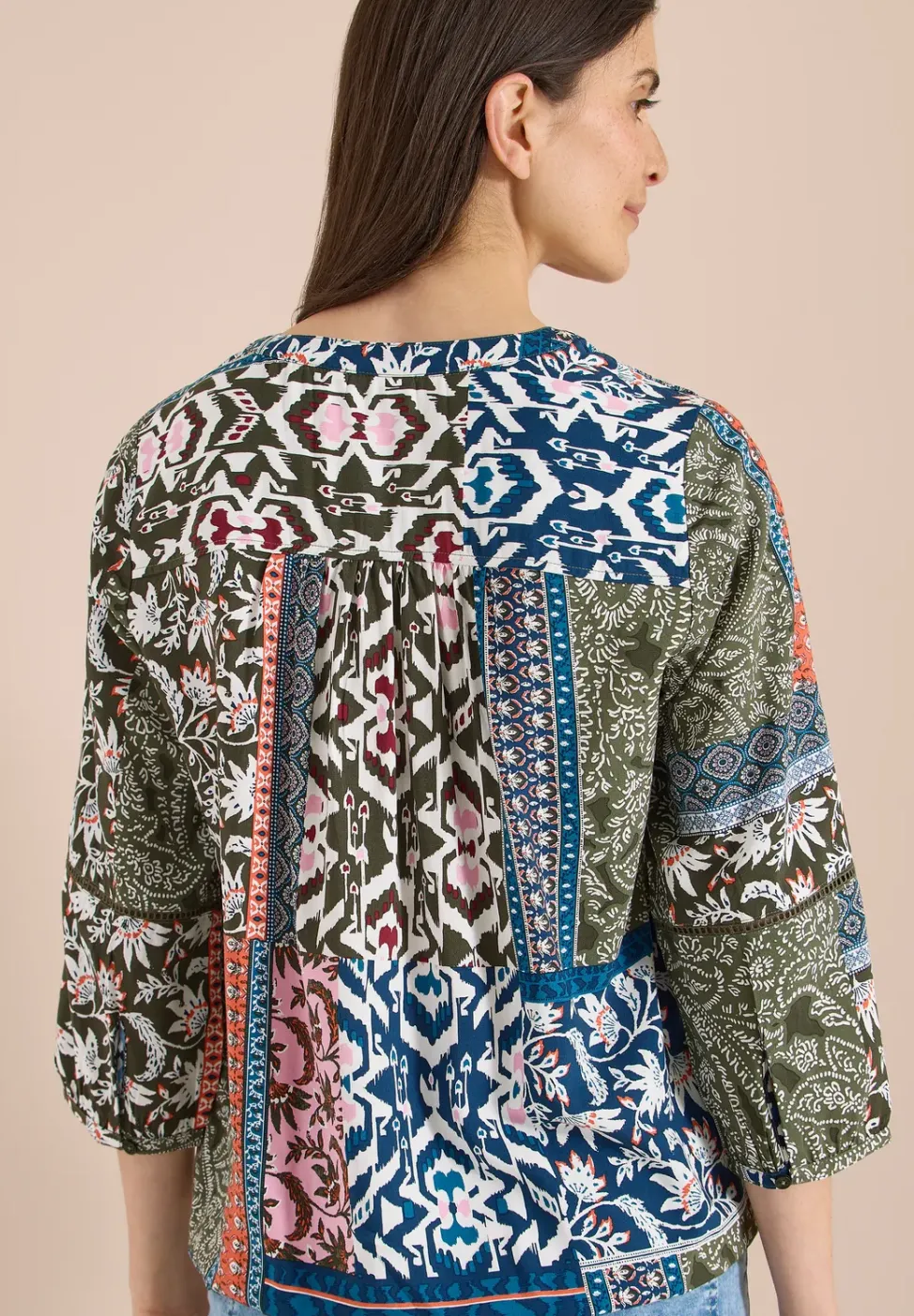 3/4-mouwen blouse met patchworkprint