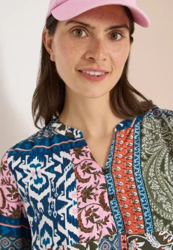 3/4-mouwen blouse met patchworkprint