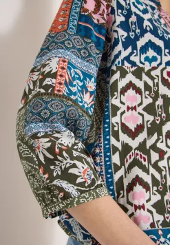 3/4-mouwen blouse met patchworkprint