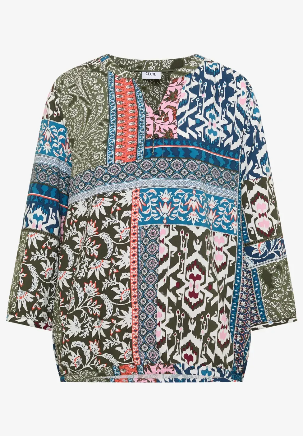 3/4-mouwen blouse met patchworkprint