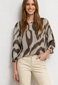3/4-mouwen blouse met ronde hals in chiffon