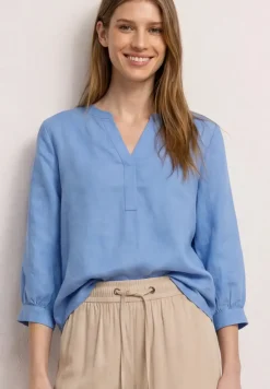 3/4-mouwen blouse van linnenmix met gespleten hals