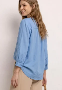 3/4-mouwen blouse van linnenmix met gespleten hals