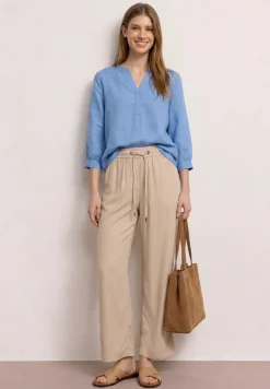 3/4-mouwen blouse van linnenmix met gespleten hals