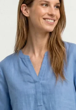 3/4-mouwen blouse van linnenmix met gespleten hals