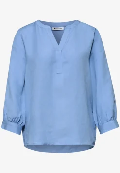 3/4-mouwen blouse van linnenmix met gespleten hals
