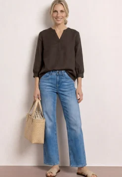 3/4-mouwen blouse van linnenmix met gespleten hals