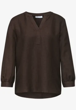 3/4-mouwen blouse van linnenmix met gespleten hals