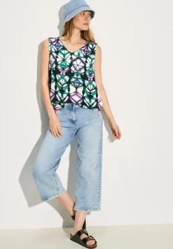 Mouwloze blouse met print