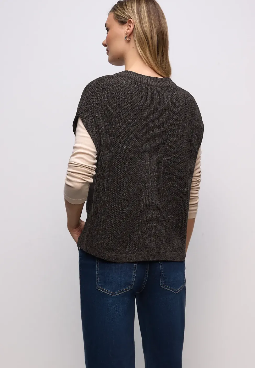 Mouwloze chenille trui