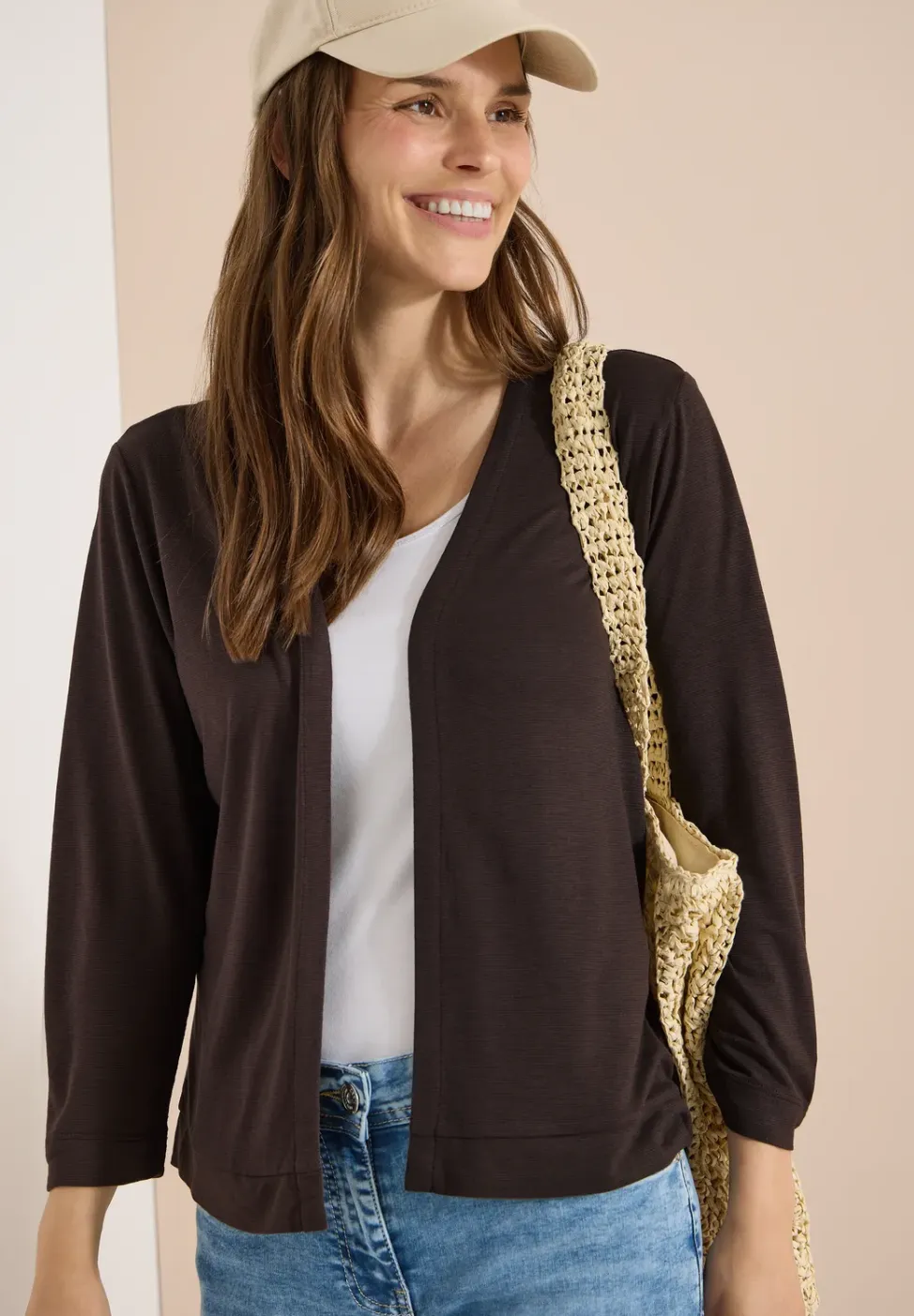 Open jas in effen kleur met 3/4 mouwen