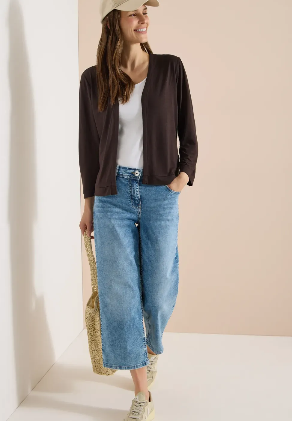 Open jas in effen kleur met 3/4 mouwen