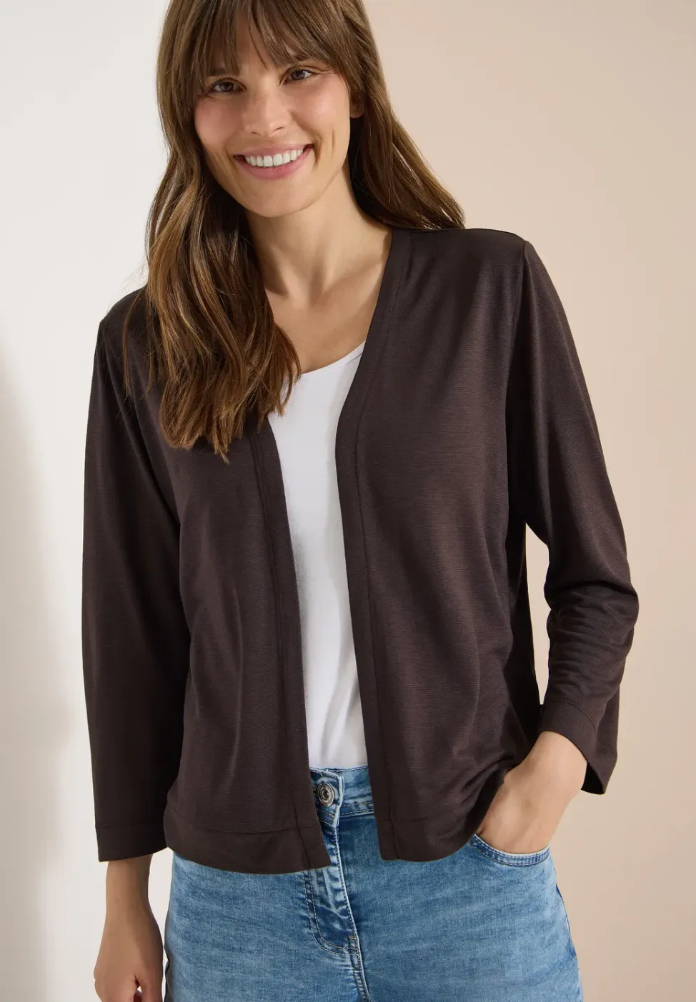 Open jas in effen kleur met 3/4 mouwen