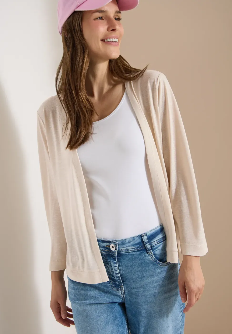 Open jas in effen kleur met 3/4 mouwen