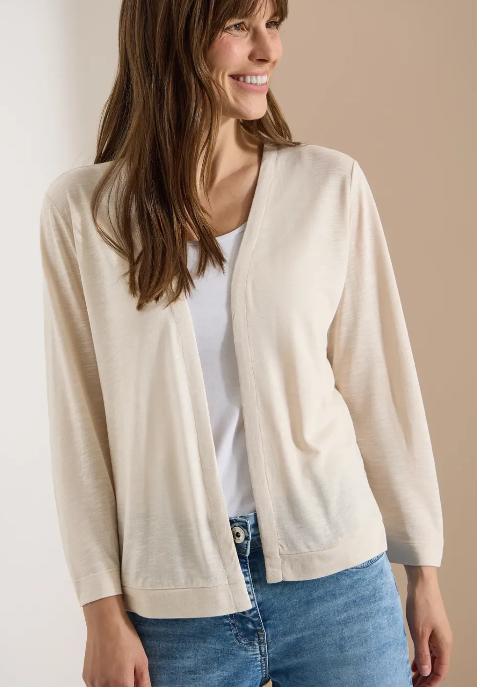 Open jas in effen kleur met 3/4 mouwen