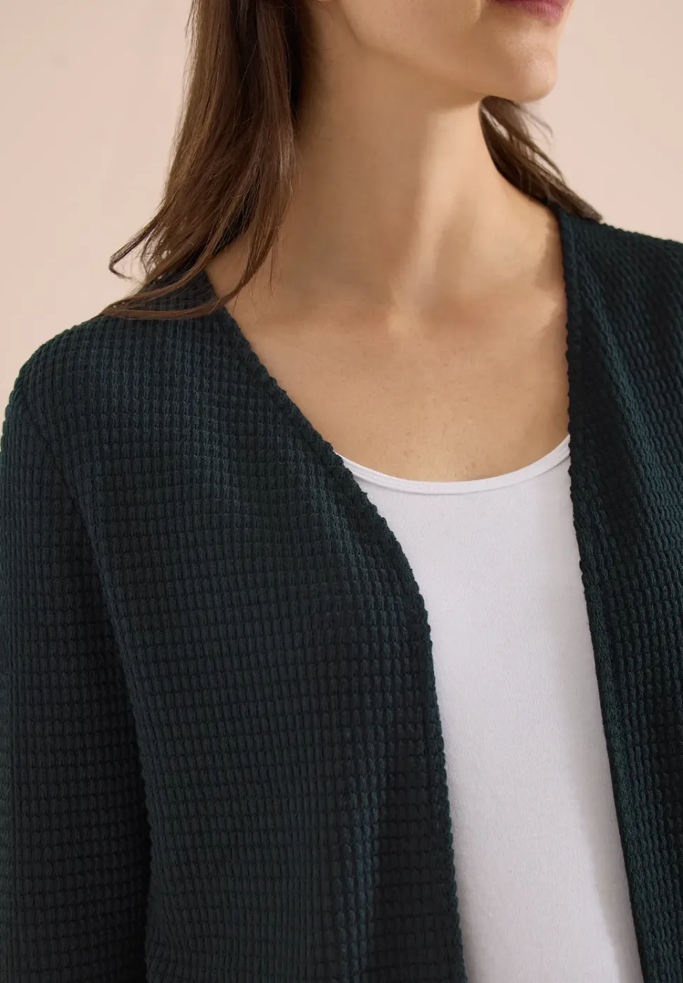 Open jas met 3/4 mouwen in ajour-look