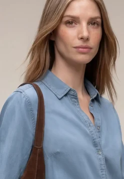 Overhemdblouse met 3/4 mouwen in denimlook