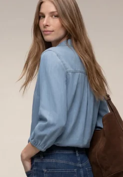 Overhemdblouse met 3/4 mouwen in denimlook